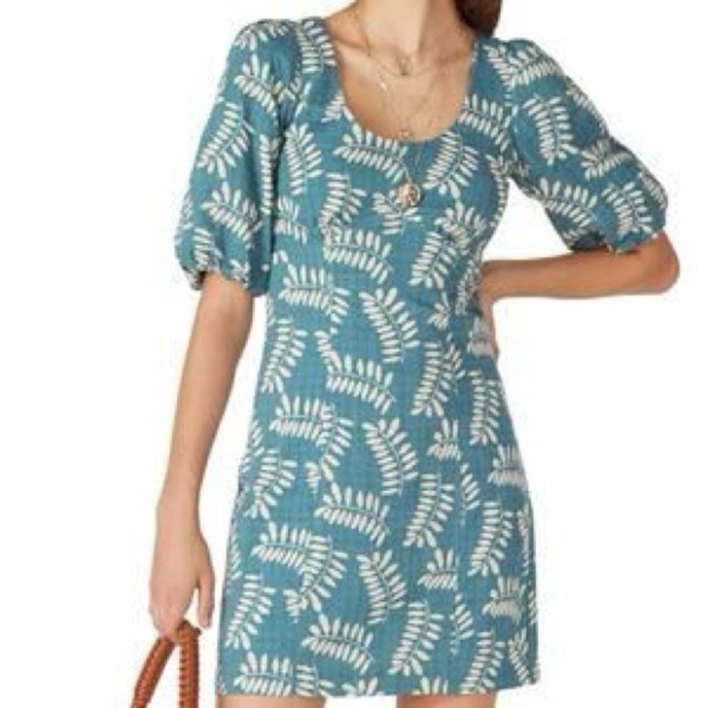 Parker Blue Leaf Pattern Mini Dress